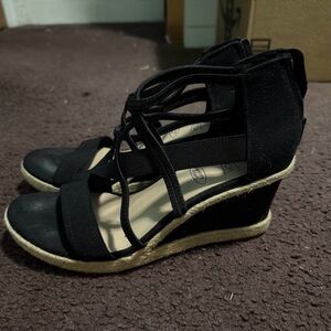 Impo Black Espadrille Wedge Sandals